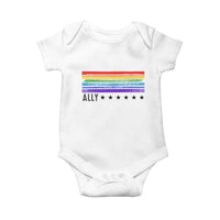 Retro Rainbow Ally Distressed Stripes Graphic Baby Onesie LGBTQ Support Pride Month