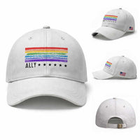 Retro Rainbow Ally Distressed Stripes Graphic Baseball Cap LGBTQ Support Pride Month