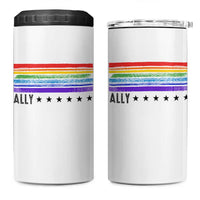 Retro Rainbow Ally Distressed Stripes Graphic 4 in 1 Can Cooler Tumbler LGBTQ Support Pride Month