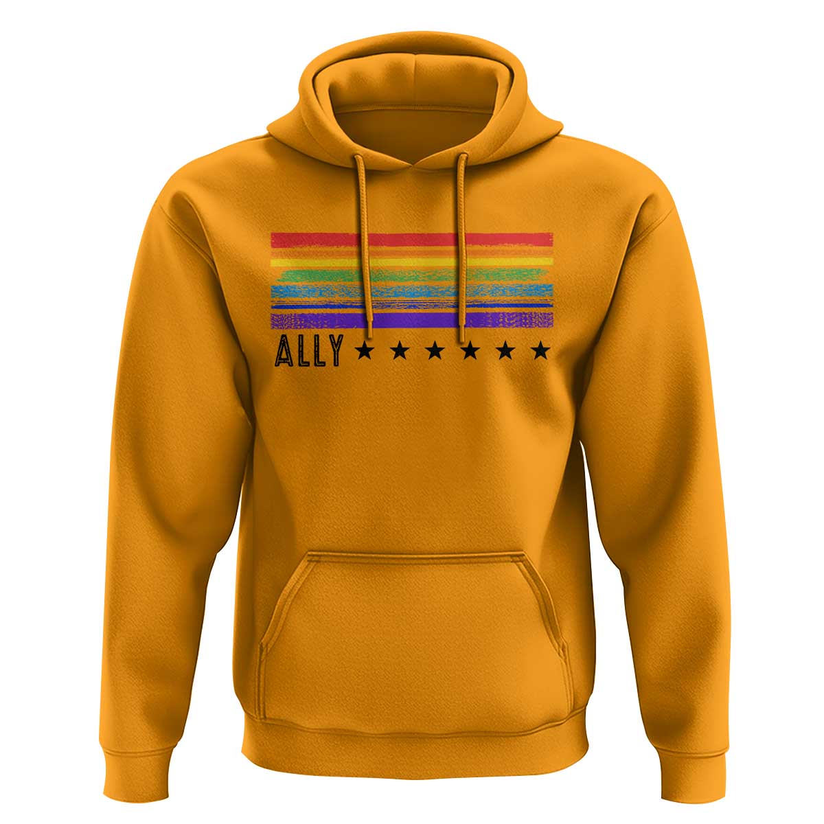 Retro Rainbow Ally Distressed Stripes Graphic Hoodie LGBTQ Support Pride Month