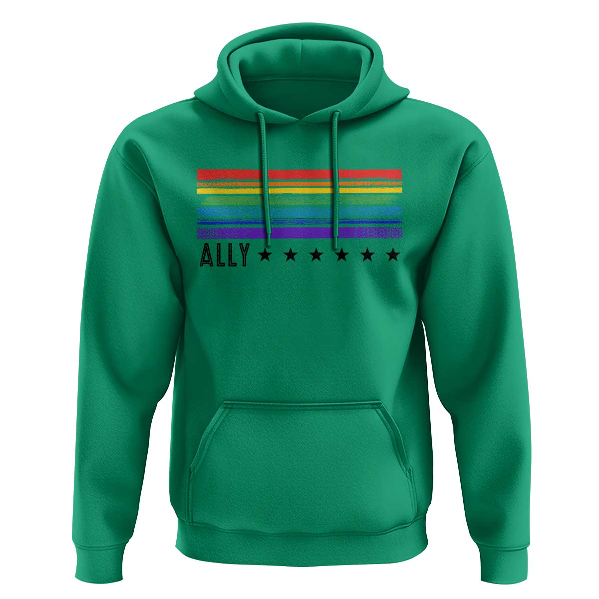 Retro Rainbow Ally Distressed Stripes Graphic Hoodie LGBTQ Support Pride Month