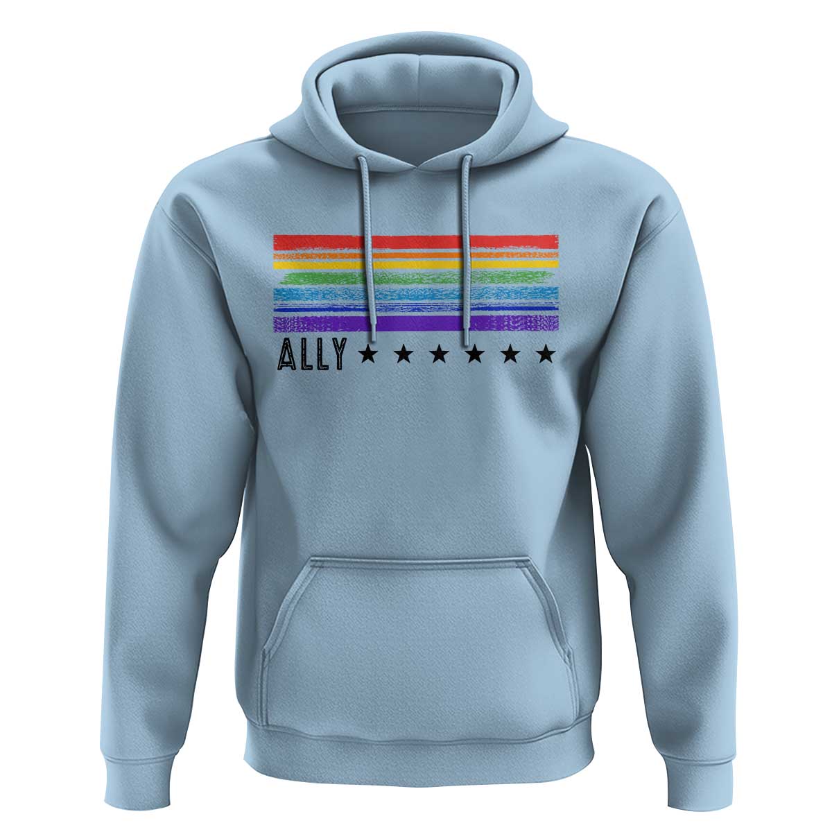 Retro Rainbow Ally Distressed Stripes Graphic Hoodie LGBTQ Support Pride Month