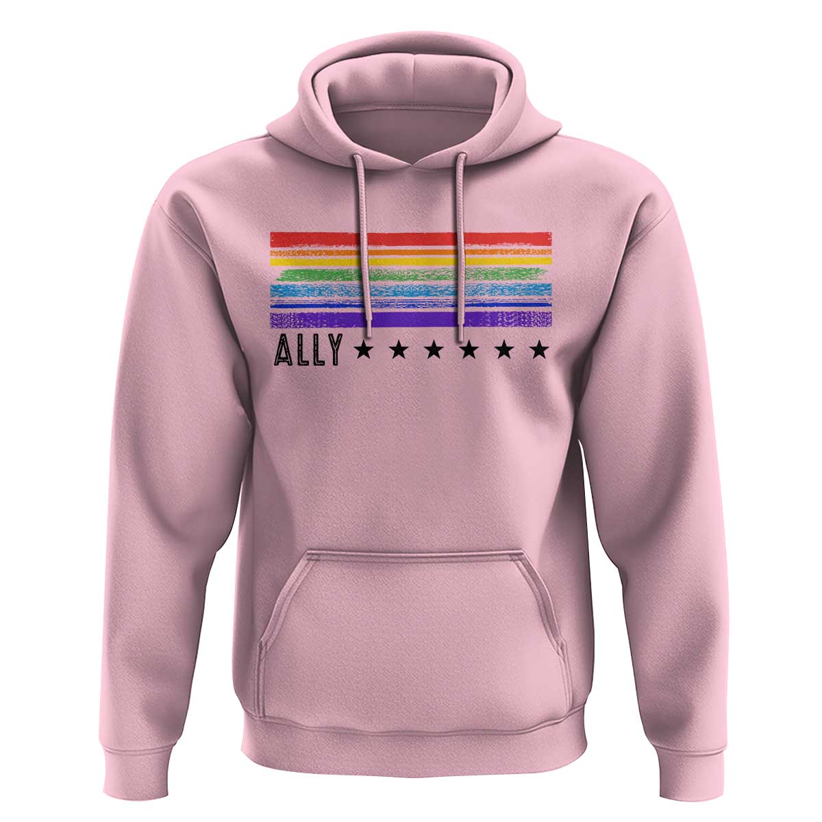 Retro Rainbow Ally Distressed Stripes Graphic Hoodie LGBTQ Support Pride Month