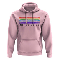 Retro Rainbow Ally Distressed Stripes Graphic Hoodie LGBTQ Support Pride Month