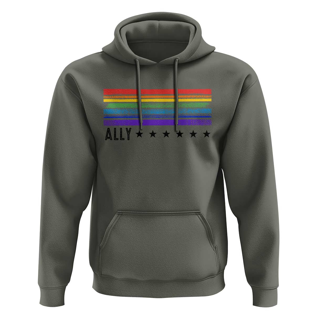 Retro Rainbow Ally Distressed Stripes Graphic Hoodie LGBTQ Support Pride Month