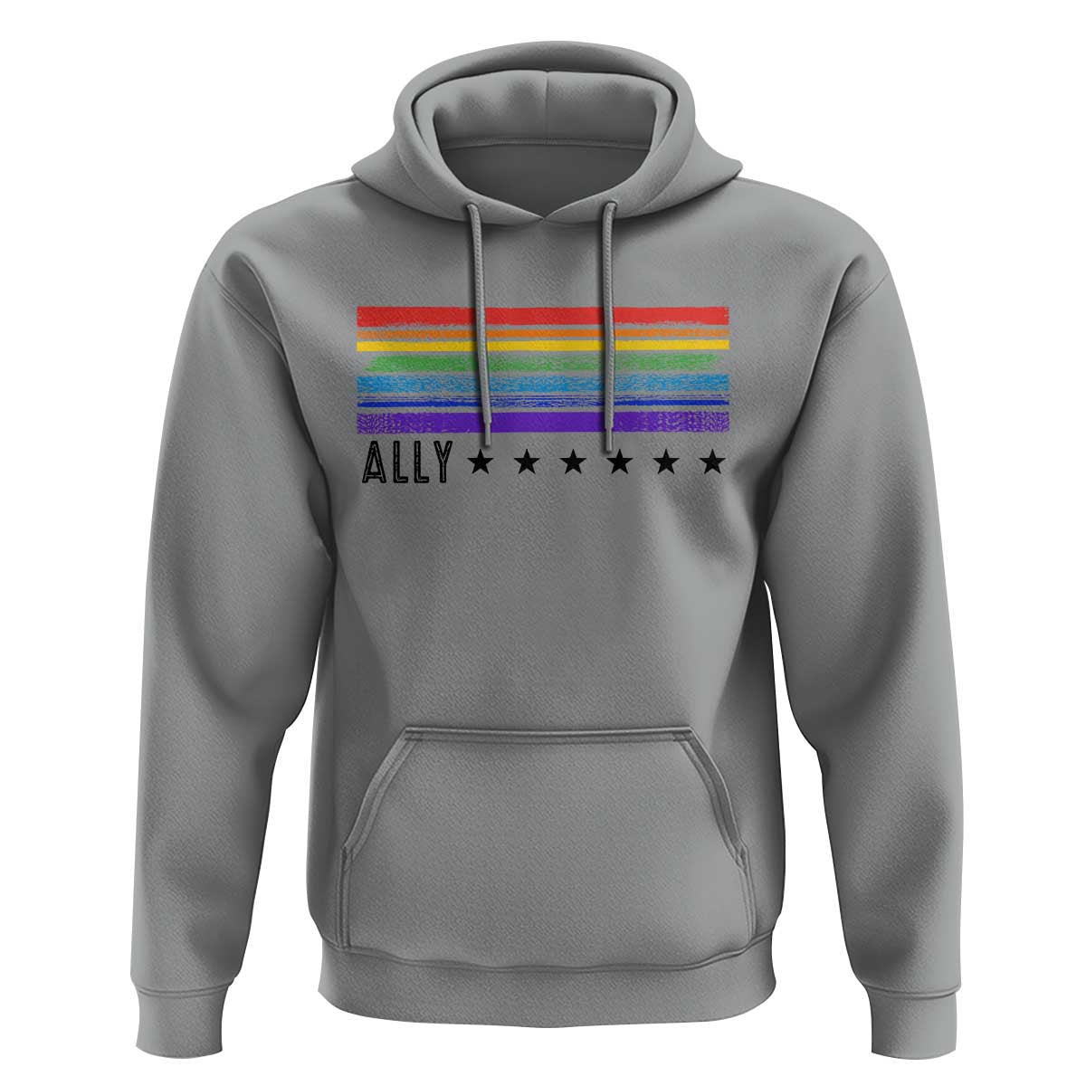 Retro Rainbow Ally Distressed Stripes Graphic Hoodie LGBTQ Support Pride Month