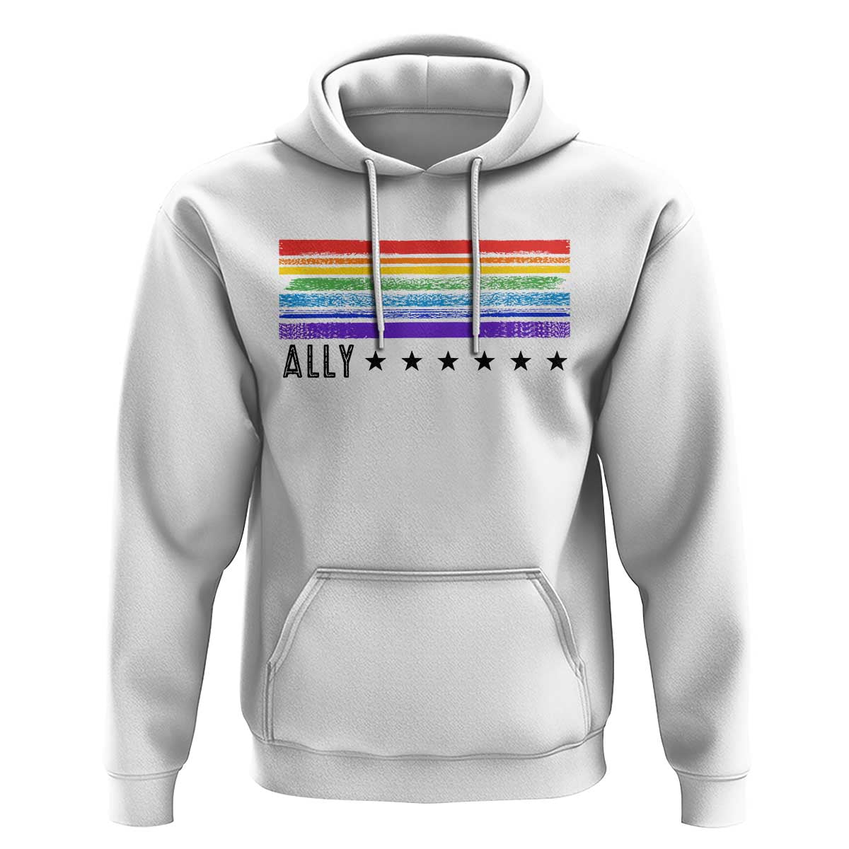 Retro Rainbow Ally Distressed Stripes Graphic Hoodie LGBTQ Support Pride Month