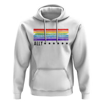 Retro Rainbow Ally Distressed Stripes Graphic Hoodie LGBTQ Support Pride Month