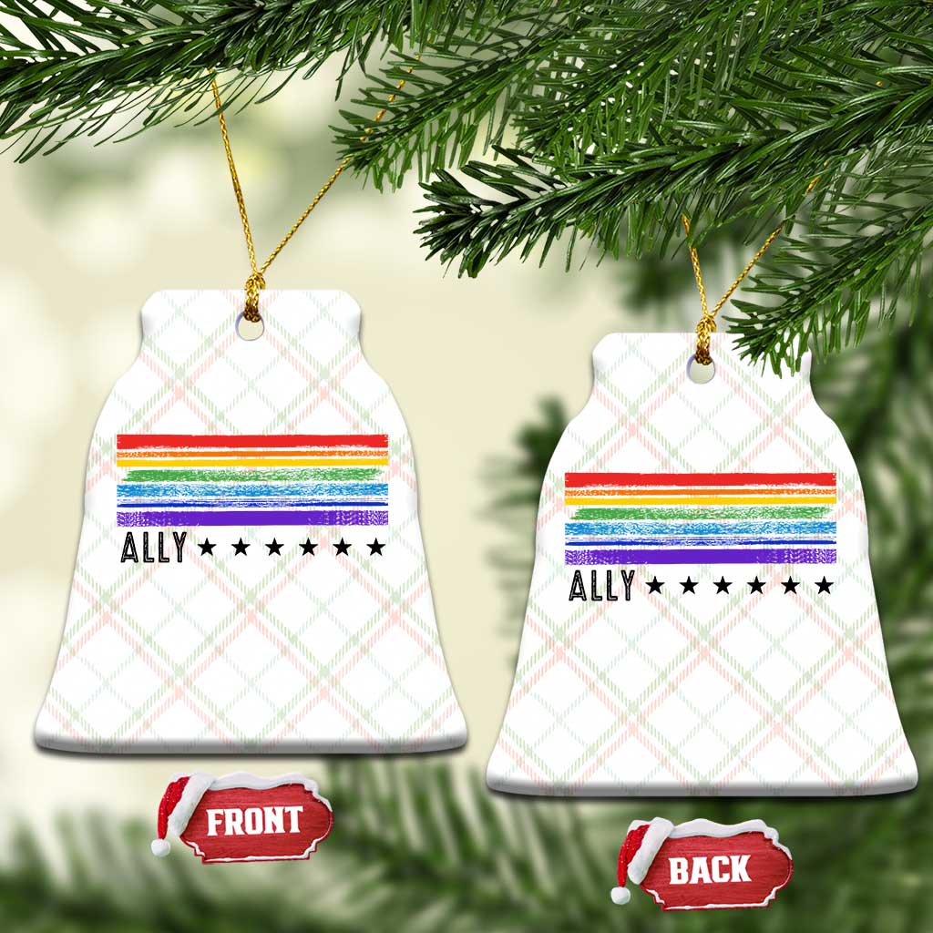 Retro Rainbow Ally Distressed Stripes Graphic Ceramic Ornament LGBTQ Support Pride Month