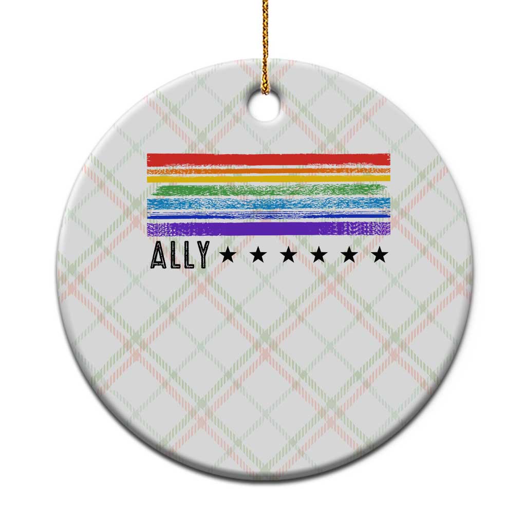 Retro Rainbow Ally Distressed Stripes Graphic Ceramic Ornament LGBTQ Support Pride Month