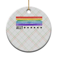 Retro Rainbow Ally Distressed Stripes Graphic Ceramic Ornament LGBTQ Support Pride Month