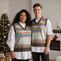 Retro Rainbow Ally Distressed Stripes Graphic V-Neck Knit Sweater Vest LGBTQ Support Pride Month
