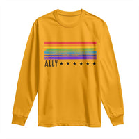 Retro Rainbow Ally Distressed Stripes Graphic Long Sleeve Shirt LGBTQ Support Pride Month
