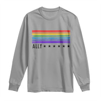 Retro Rainbow Ally Distressed Stripes Graphic Long Sleeve Shirt LGBTQ Support Pride Month