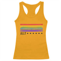 Retro Rainbow Ally Distressed Stripes Graphic Racerback Tank Top LGBTQ Support Pride Month