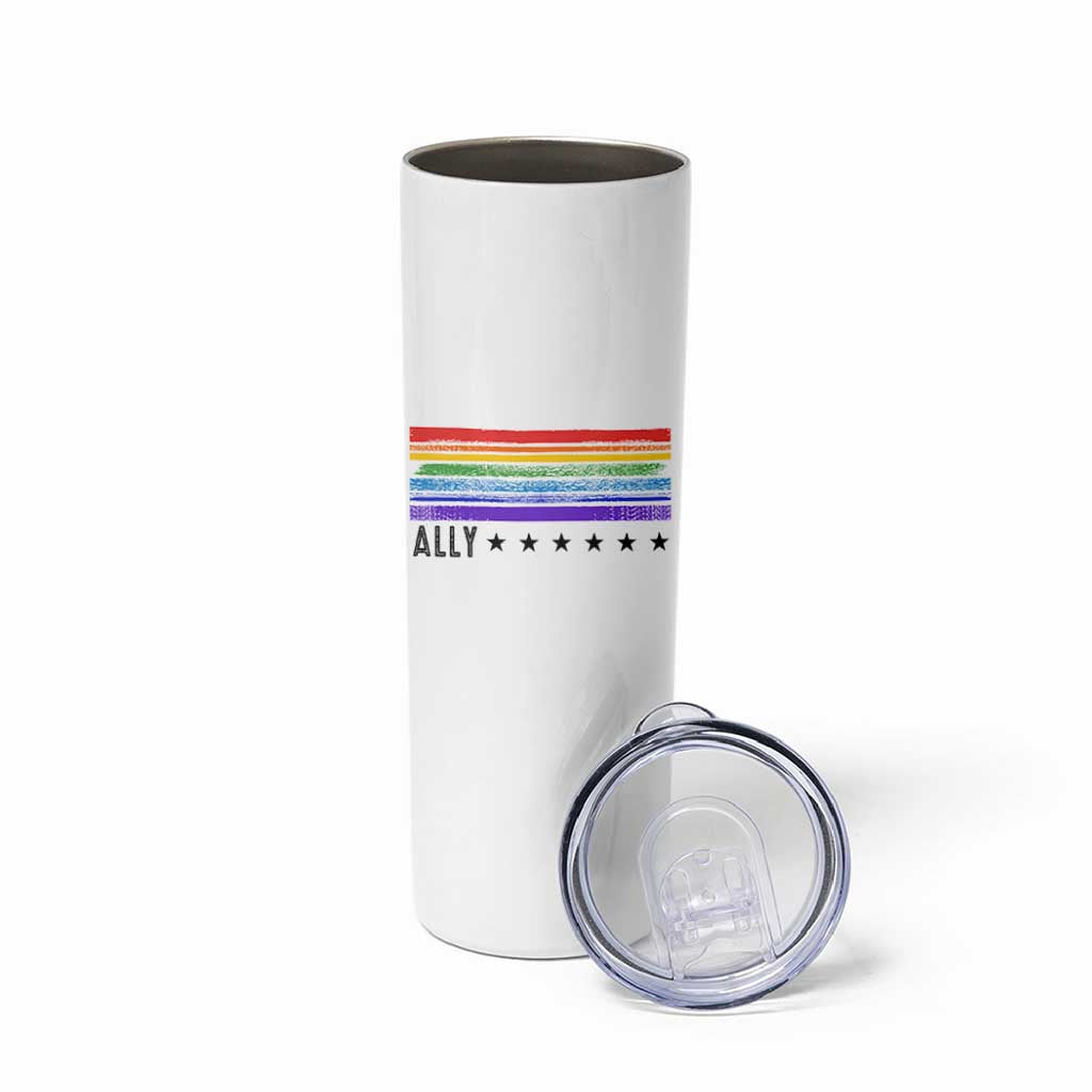 Retro Rainbow Ally Distressed Stripes Graphic Skinny Tumbler LGBTQ Support Pride Month