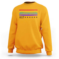 Retro Rainbow Ally Distressed Stripes Graphic Sweatshirt LGBTQ Support Pride Month