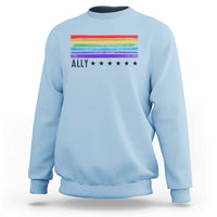 Retro Rainbow Ally Distressed Stripes Graphic Sweatshirt LGBTQ Support Pride Month