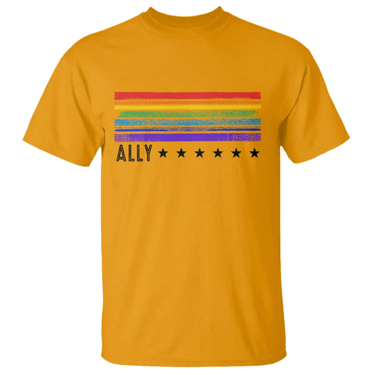 Retro Rainbow Ally Distressed Stripes Graphic T Shirt LGBTQ Support Pride Month