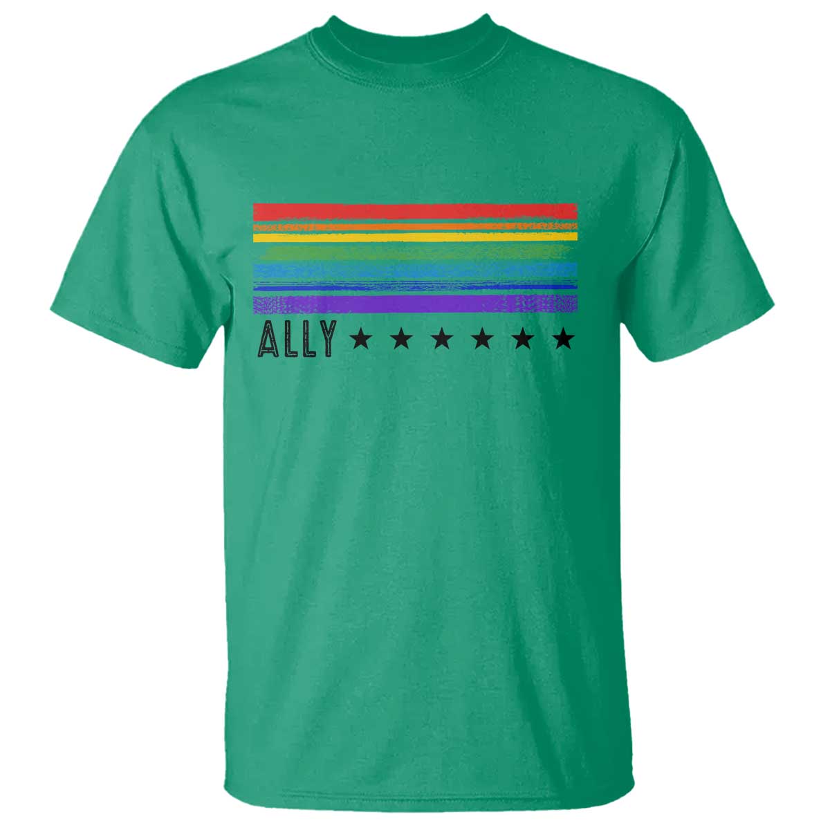 Retro Rainbow Ally Distressed Stripes Graphic T Shirt LGBTQ Support Pride Month