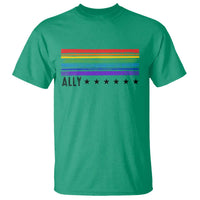 Retro Rainbow Ally Distressed Stripes Graphic T Shirt LGBTQ Support Pride Month