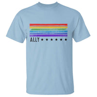Retro Rainbow Ally Distressed Stripes Graphic T Shirt LGBTQ Support Pride Month