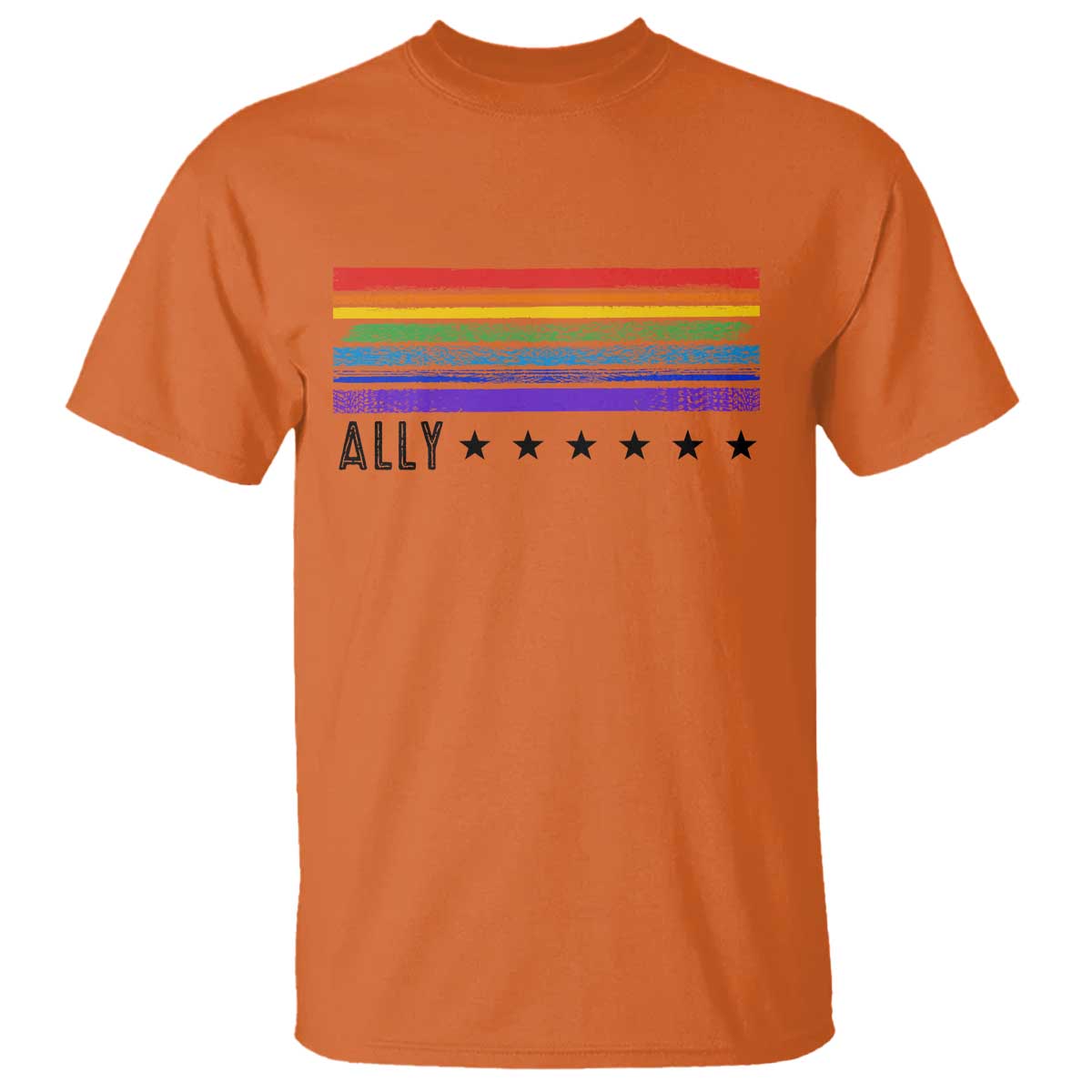 Retro Rainbow Ally Distressed Stripes Graphic T Shirt LGBTQ Support Pride Month