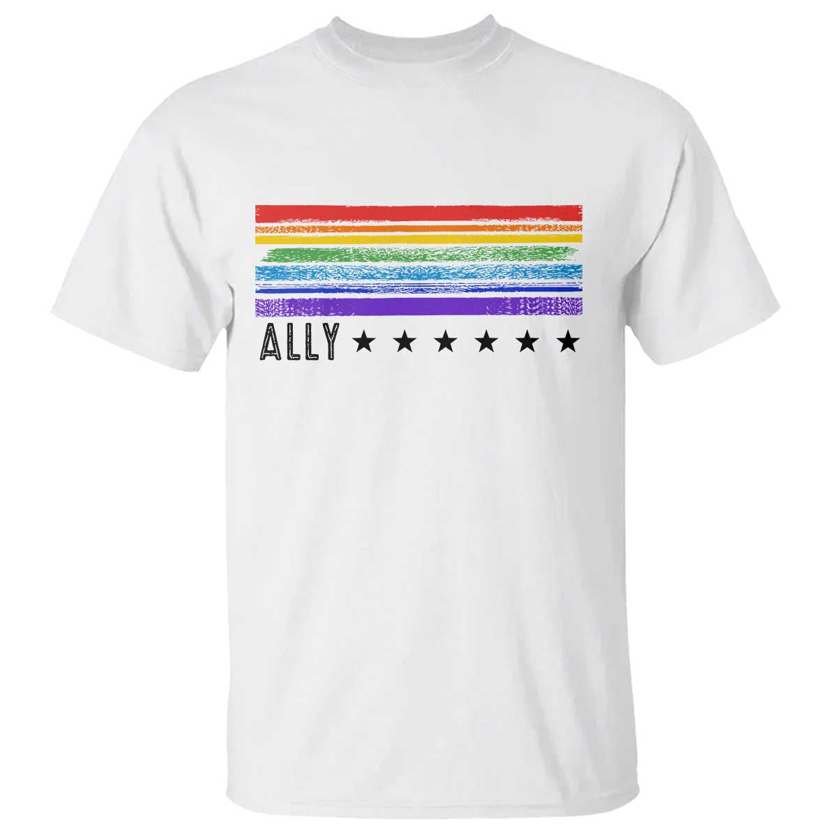 Retro Rainbow Ally Distressed Stripes Graphic T Shirt LGBTQ Support Pride Month
