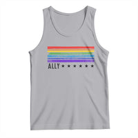Retro Rainbow Ally Distressed Stripes Graphic Tank Top LGBTQ Support Pride Month