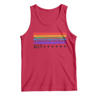 Retro Rainbow Ally Distressed Stripes Graphic Tank Top LGBTQ Support Pride Month