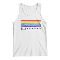 Retro Rainbow Ally Distressed Stripes Graphic Tank Top LGBTQ Support Pride Month