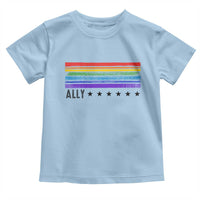 Retro Rainbow Ally Distressed Stripes Graphic Toddler T Shirt LGBTQ Support Pride Month