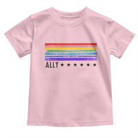 Retro Rainbow Ally Distressed Stripes Graphic Toddler T Shirt LGBTQ Support Pride Month