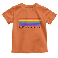 Retro Rainbow Ally Distressed Stripes Graphic Toddler T Shirt LGBTQ Support Pride Month