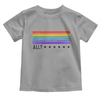 Retro Rainbow Ally Distressed Stripes Graphic Toddler T Shirt LGBTQ Support Pride Month