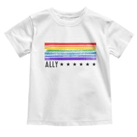 Retro Rainbow Ally Distressed Stripes Graphic Toddler T Shirt LGBTQ Support Pride Month