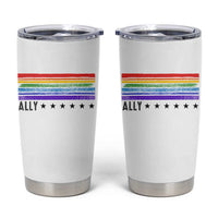 Retro Rainbow Ally Distressed Stripes Graphic Tumbler Cup LGBTQ Support Pride Month