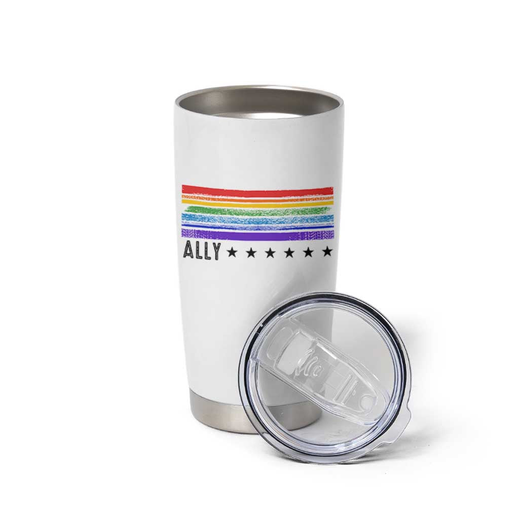 Retro Rainbow Ally Distressed Stripes Graphic Tumbler Cup LGBTQ Support Pride Month