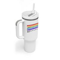 Retro Rainbow Ally Distressed Stripes Graphic Tumbler With Handle LGBTQ Support Pride Month