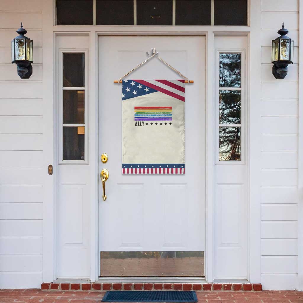 Retro Rainbow Ally Distressed Stripes Graphic Patriotic Garden Flag LGBTQ Support Pride Month