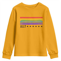 Retro Rainbow Ally Distressed Stripes Graphic Youth Sweatshirt LGBTQ Support Pride Month