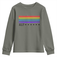 Retro Rainbow Ally Distressed Stripes Graphic Youth Sweatshirt LGBTQ Support Pride Month