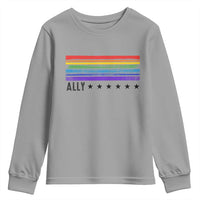 Retro Rainbow Ally Distressed Stripes Graphic Youth Sweatshirt LGBTQ Support Pride Month