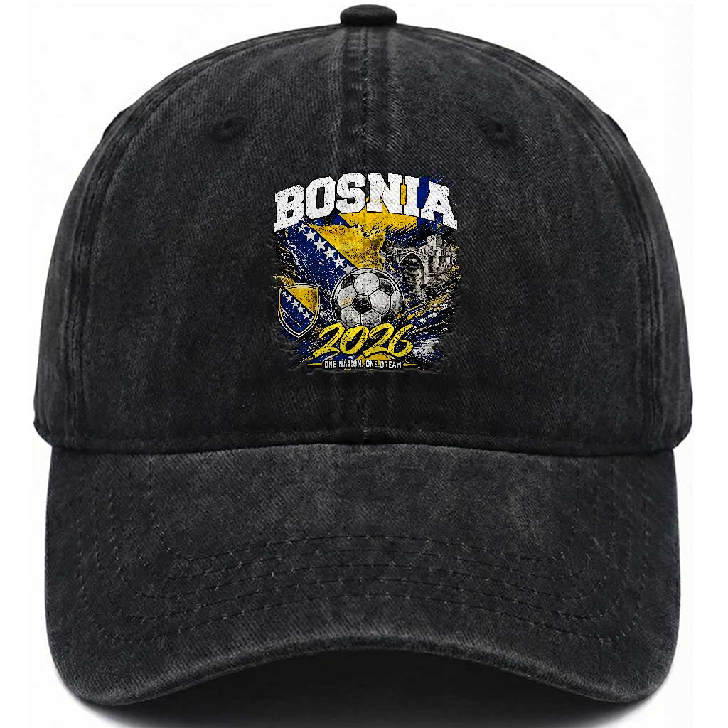 Bosnia Soccer Jersey Pride 2026 Washed Cotton Baseball Cap One Nation One Dream Heritage Football Sports Fan