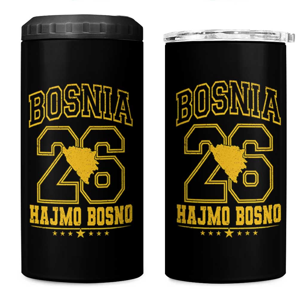 Lets Go Bosnia 2026 Hajmo Bosno Vintage Varsity Sports Style 4 in 1 Can Cooler Tumbler Bosnia Herzegovina Map Soccer Lover Football Fan