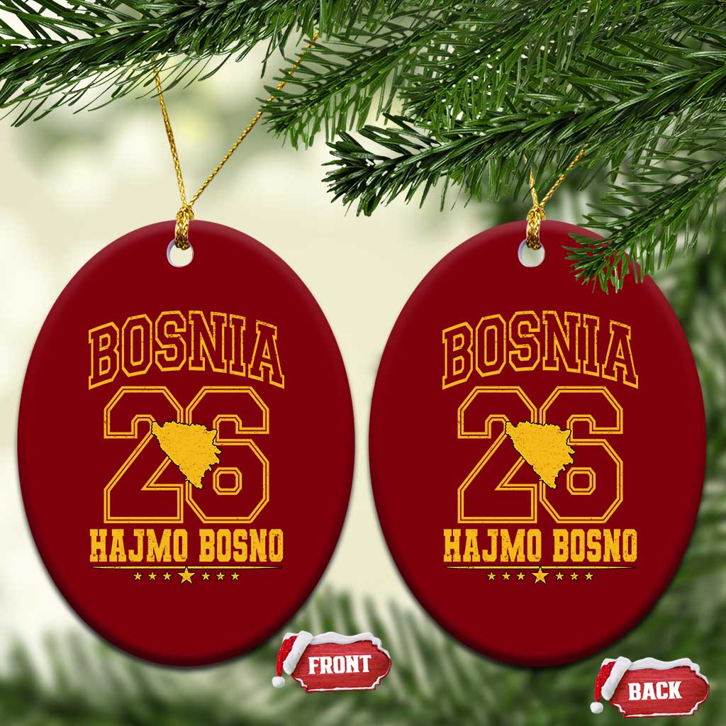 Lets Go Bosnia 2026 Hajmo Bosno Vintage Varsity Sports Style Ceramic Ornament Bosnia Herzegovina Map Soccer Lover Football Fan