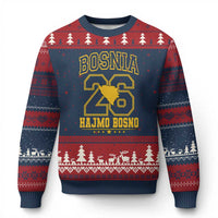 Lets Go Bosnia 2026 Hajmo Bosno Vintage Varsity Sports Style Ugly Christmas Sweater Bosnia Herzegovina Map Soccer Lover Football Fan