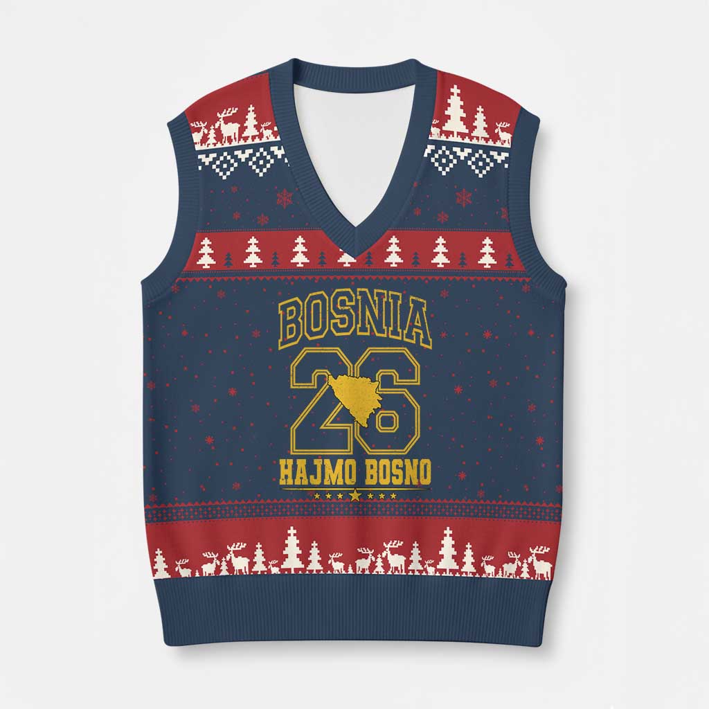 Lets Go Bosnia 2026 Hajmo Bosno Vintage Varsity Sports Style V-Neck Knit Sweater Vest Bosnia Herzegovina Map Soccer Lover Football Fan