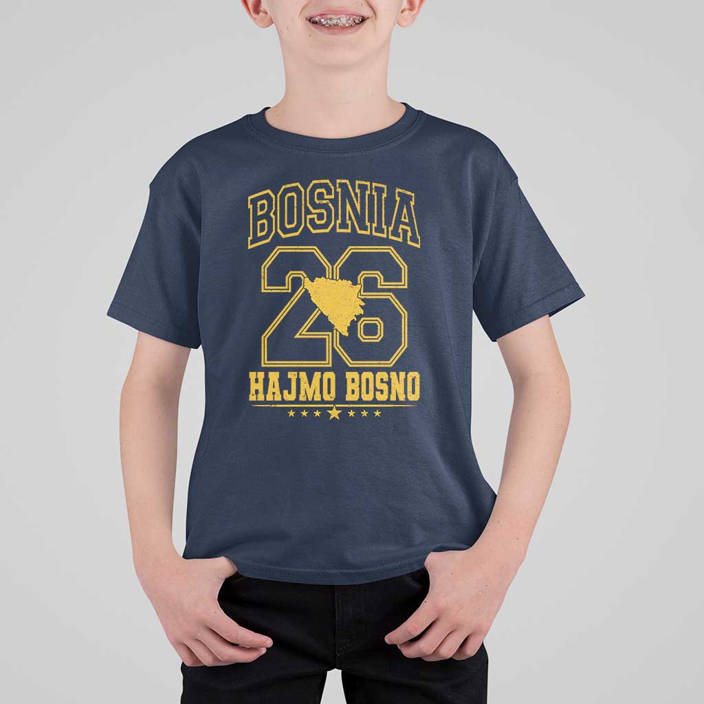 Lets Go Bosnia 2026 Hajmo Bosno Vintage Varsity Sports Style T Shirt For Kid Bosnia Herzegovina Map Soccer Lover Football Fan