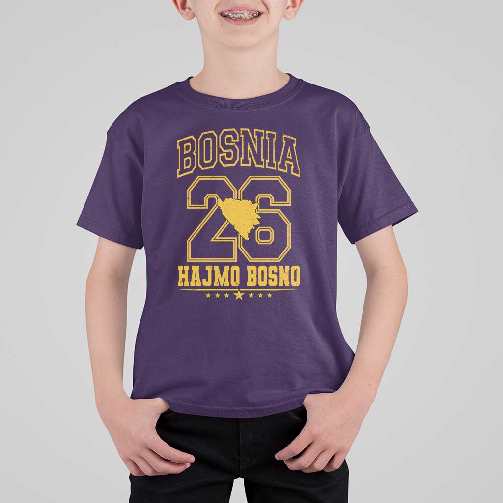 Lets Go Bosnia 2026 Hajmo Bosno Vintage Varsity Sports Style T Shirt For Kid Bosnia Herzegovina Map Soccer Lover Football Fan